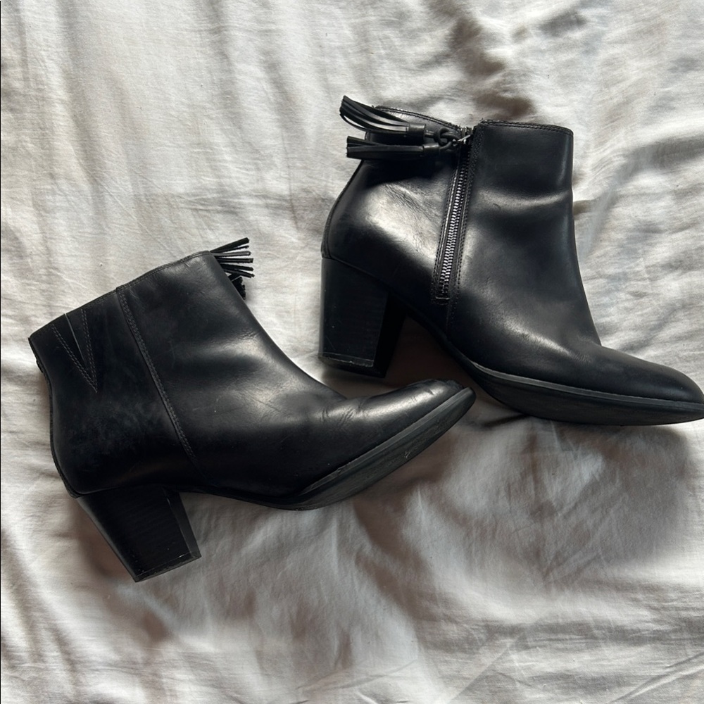Vionic Black Ankle Booties with Tassel Detail Weather Resistant